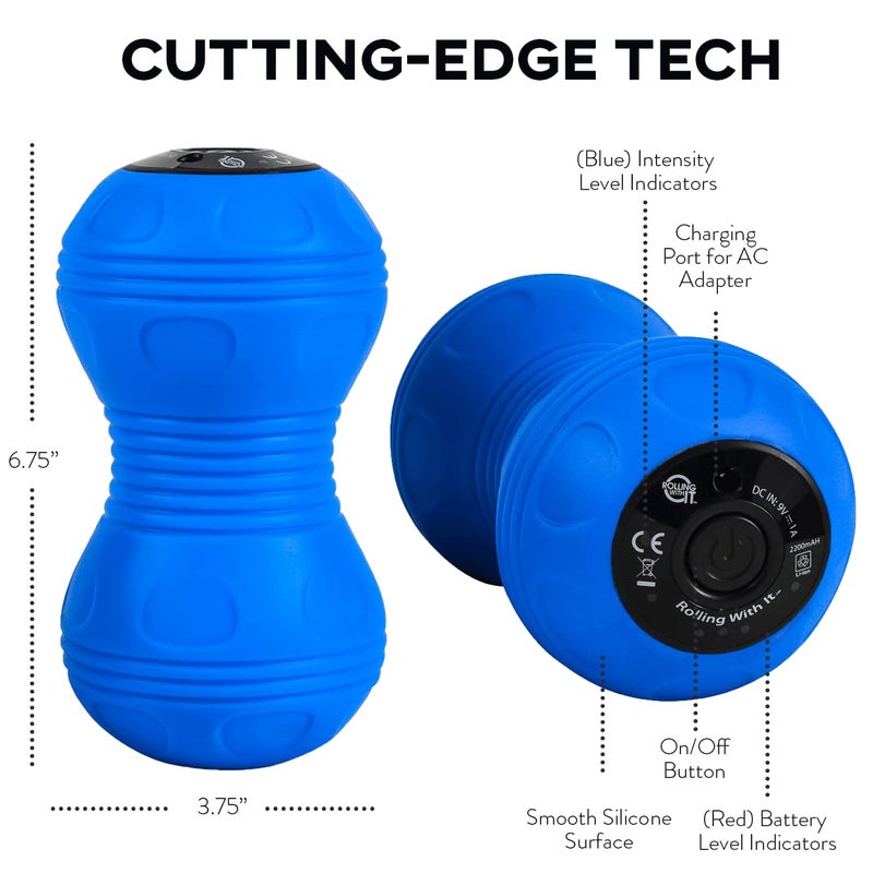 Rolling With It Vibrating Peanut Massage Ball - Deep Tissue Trigger Point Therapy, Myofascial Release - Handheld, Cordless - 4 Intensity Levels - Dual Lacrosse Ball Vibration Massager (Blue) - Image 4